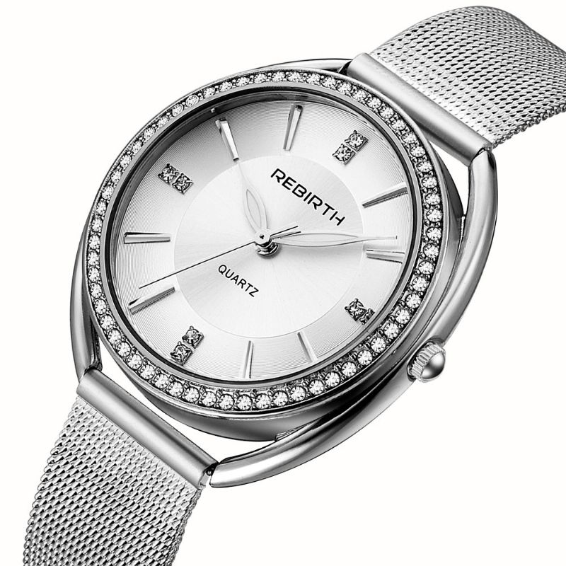 Rebirth Re115 Diamond Dial Case Damer Armbåndsur Fuldt Stål Elegant Design Quartz ur