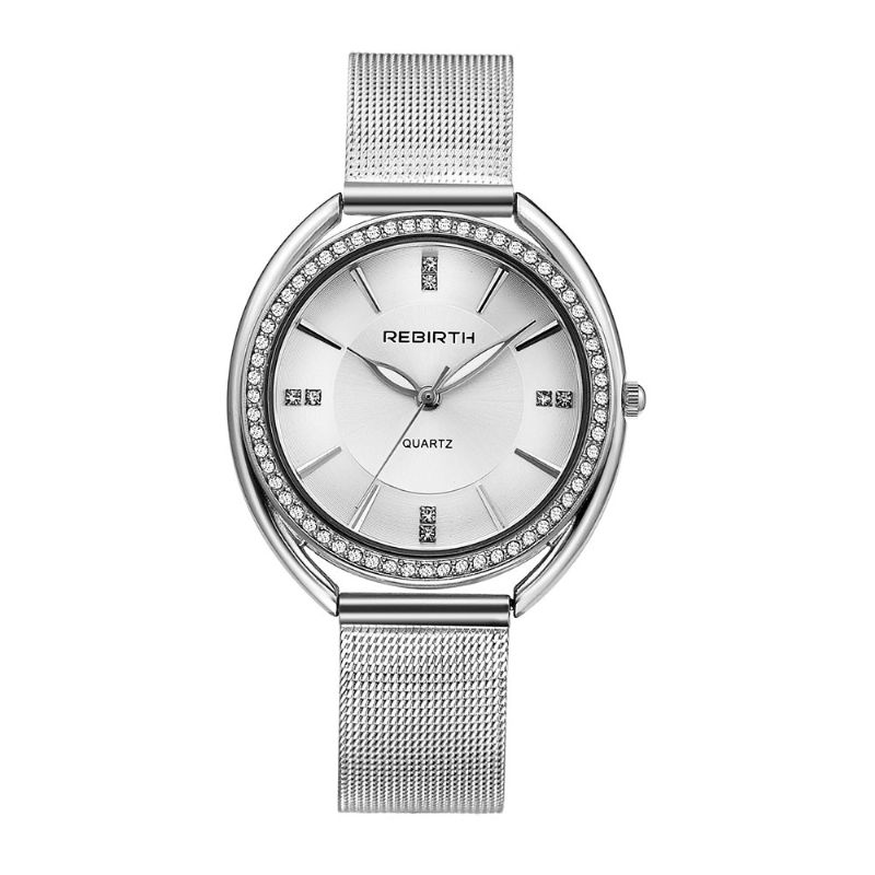 Rebirth Re115 Diamond Dial Case Damer Armbåndsur Fuldt Stål Elegant Design Quartz ur