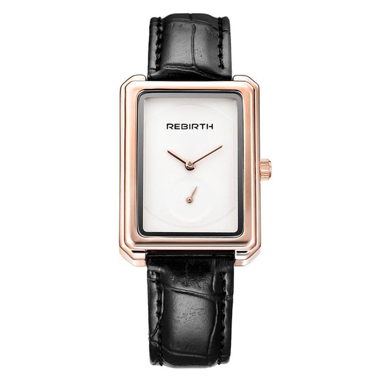 Rebirth Re203 Square Dial Dame Armbåndsur Elegant Design Læder Band Quartz Ure