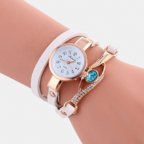 Retro Pu-Rem Rhinestone Multi-Layer Lady Watch Metal Blå Krystal Justerbar Armbåndsur Quartz ur