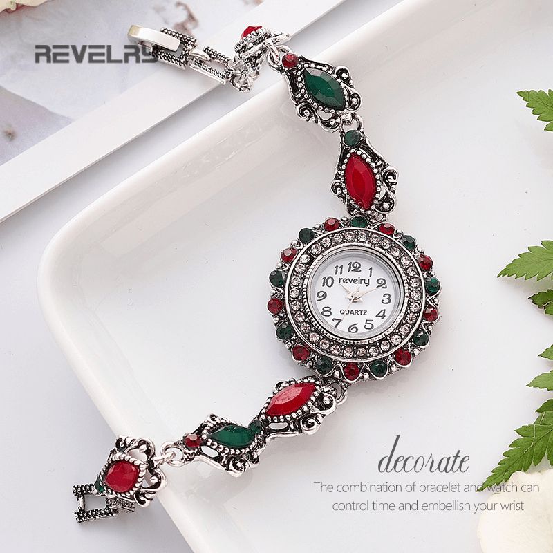 Revelry R1097 Flower Dial Retro Stil Damearmbåndsur Crystal Quartz Ure