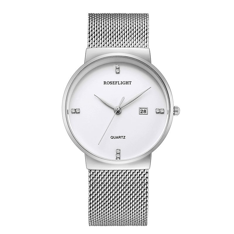 Roseflight Business Casual Mænd Rustfrit Stål Band Data Display Vandtæt Quartz ur