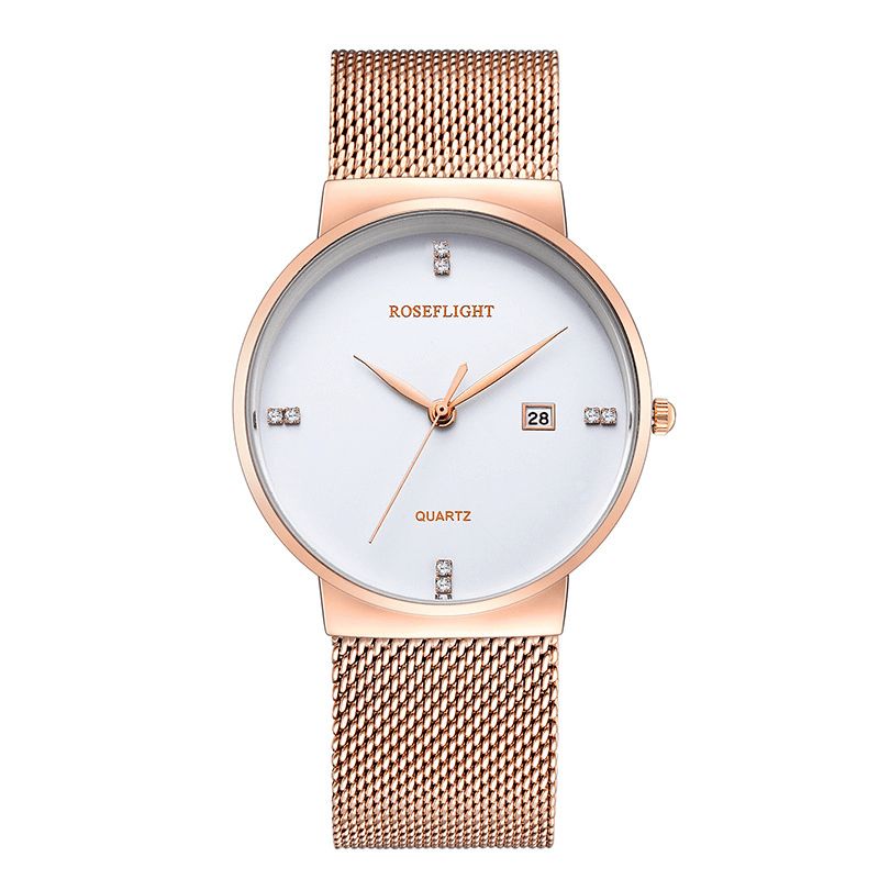 Roseflight Business Casual Mænd Rustfrit Stål Band Data Display Vandtæt Quartz ur