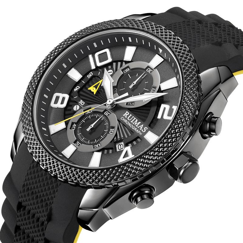 Ruiams 584 Mode Herreur Vandtæt Lysende Dato Display Chronograph Sport Quartz ur