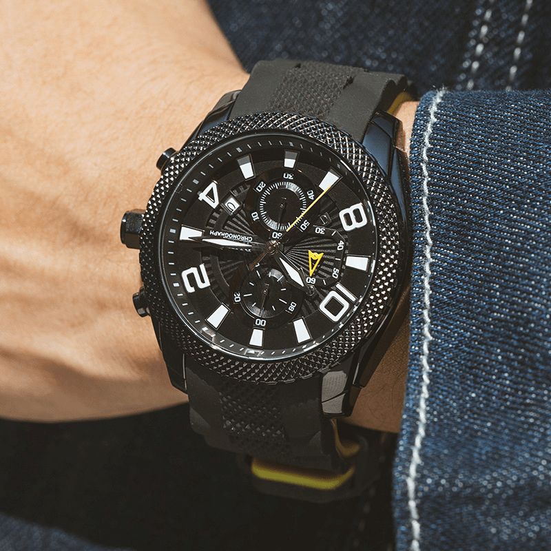 Ruiams 584 Mode Herreur Vandtæt Lysende Dato Display Chronograph Sport Quartz ur