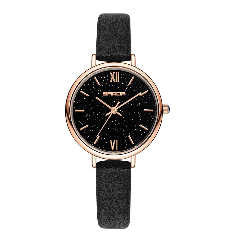 Sanda 1055 Fuld Stålrem Crace And Ease Stjernehimmel Mode Dial Læderrem Dameur Quartz ur