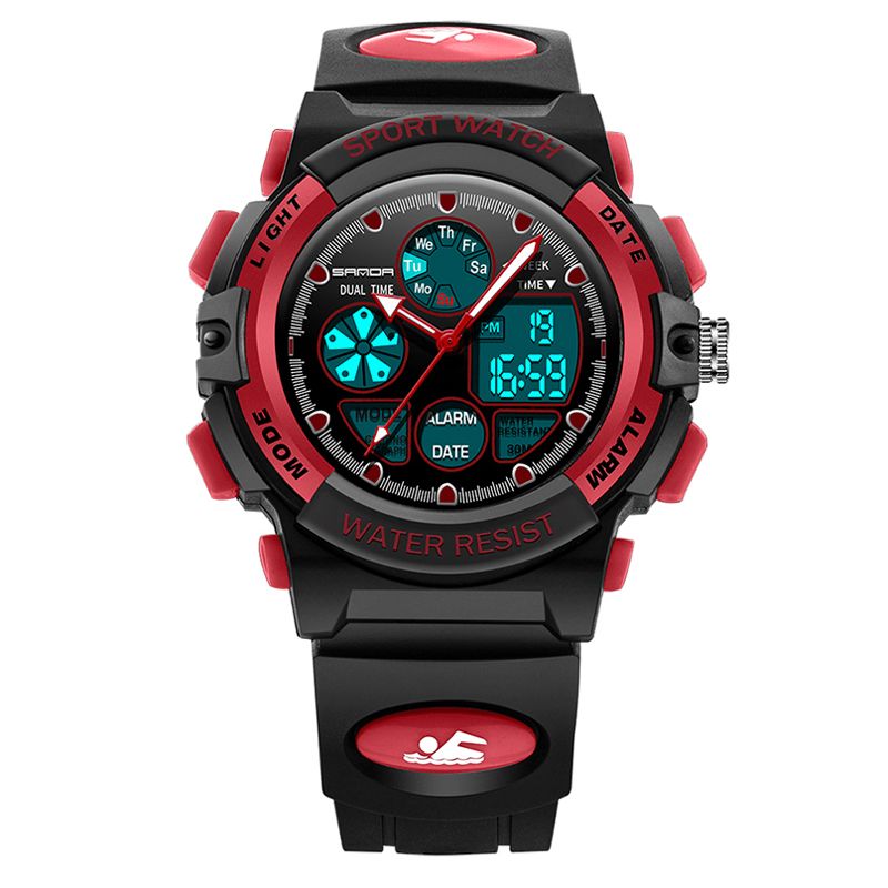 Sanda 116 Dual Display Digital Watch Børn Farverig Alarm Lysende Kalender Stopur Sport Watch