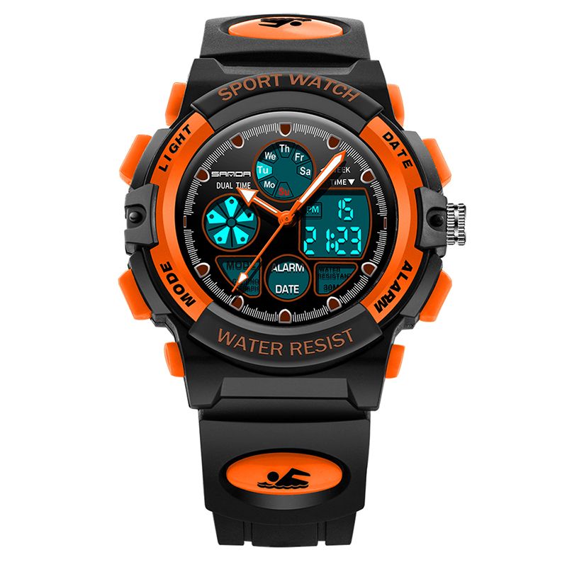 Sanda 116 Dual Display Digital Watch Børn Farverig Alarm Lysende Kalender Stopur Sport Watch