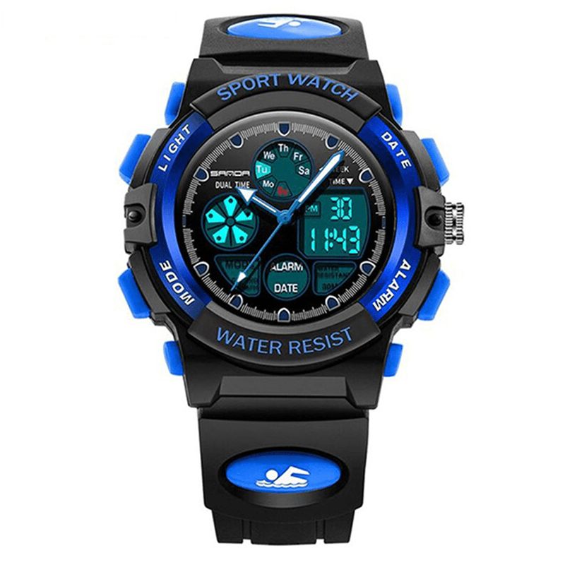 Sanda 116 Dual Display Digital Watch Børn Farverig Alarm Lysende Kalender Stopur Sport Watch