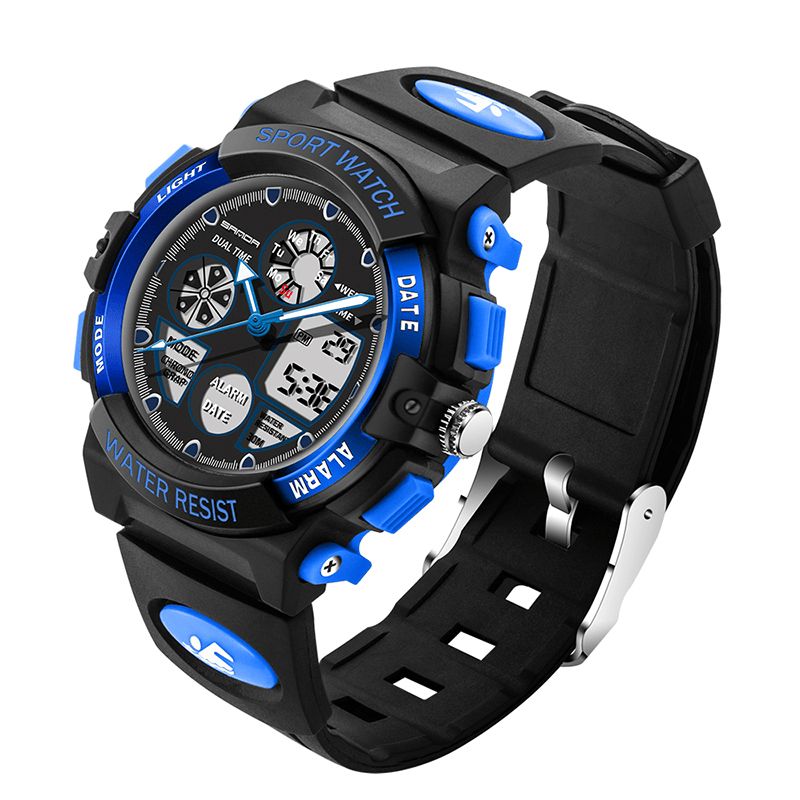 Sanda 116 Dual Display Digital Watch Børn Farverig Alarm Lysende Kalender Stopur Sport Watch