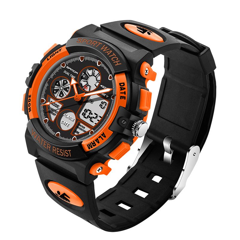 Sanda 116 Dual Display Digital Watch Børn Farverig Alarm Lysende Kalender Stopur Sport Watch