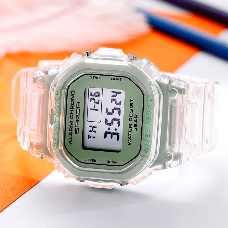 Sanda 2009 Transparent Strap Frisk Farve Mode Lysende Display Stopur Coupole Digital Watch