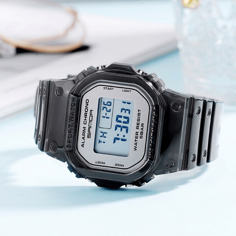 Sanda 2009 Transparent Strap Frisk Farve Mode Lysende Display Stopur Coupole Digital Watch