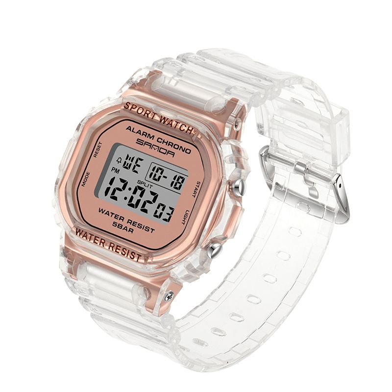 Sanda 2009 Transparent Strap Frisk Farve Mode Lysende Display Stopur Coupole Digital Watch