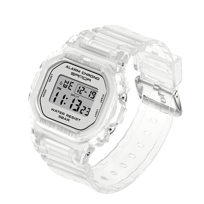 Sanda 2009 Transparent Strap Frisk Farve Mode Lysende Display Stopur Coupole Digital Watch