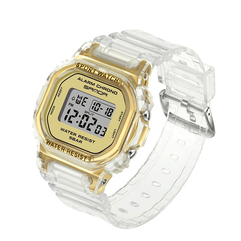 Sanda 2009 Transparent Strap Frisk Farve Mode Lysende Display Stopur Coupole Digital Watch