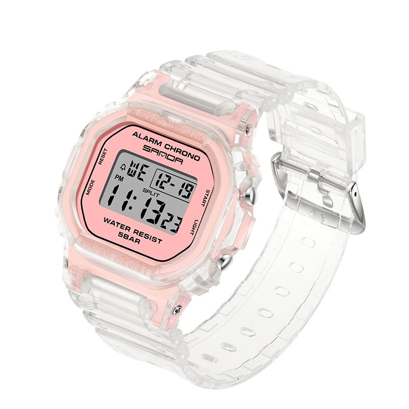 Sanda 2009 Transparent Strap Frisk Farve Mode Lysende Display Stopur Coupole Digital Watch