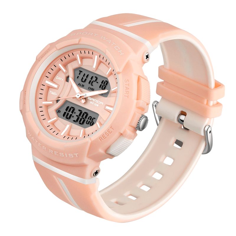 Sanda 3003 Freash Color Mode Style Lysende Display Stødsikker Dual Display Digital Watch