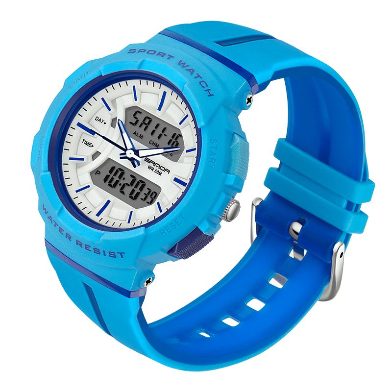 Sanda 3003 Freash Color Mode Style Lysende Display Stødsikker Dual Display Digital Watch