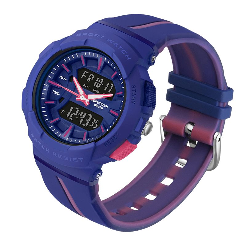 Sanda 3003 Freash Color Mode Style Lysende Display Stødsikker Dual Display Digital Watch