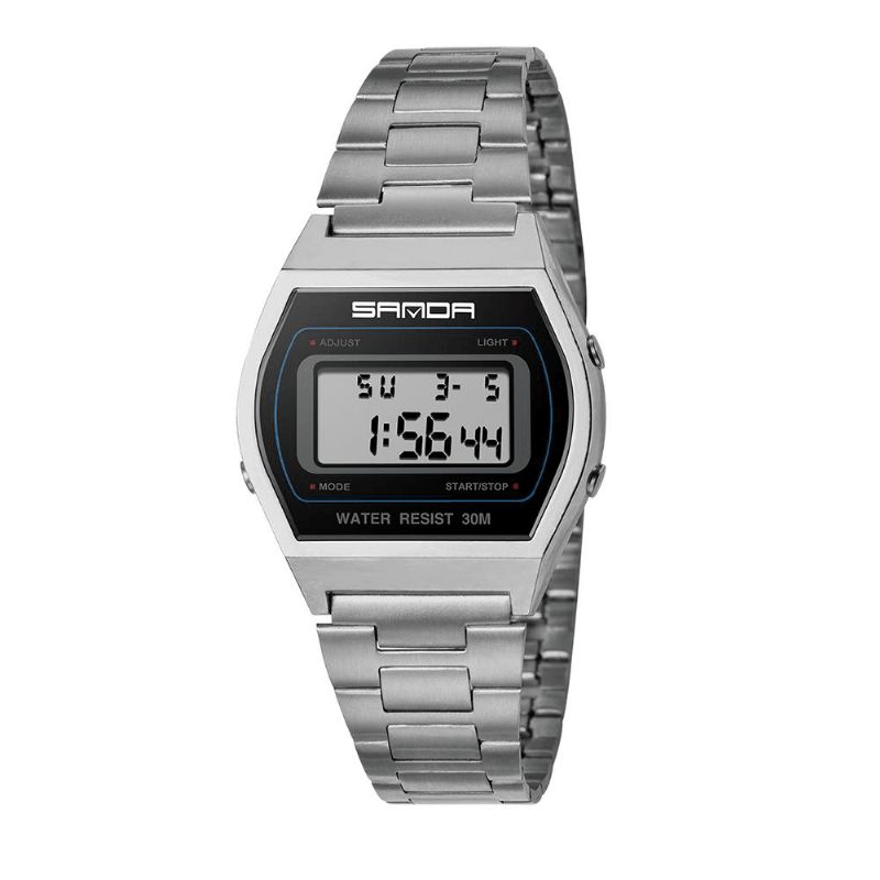 Sanda 406 Digital Watch Herre Mode Rustfrit Stål Rem Kalender Ur Vandtæt Sport Watch