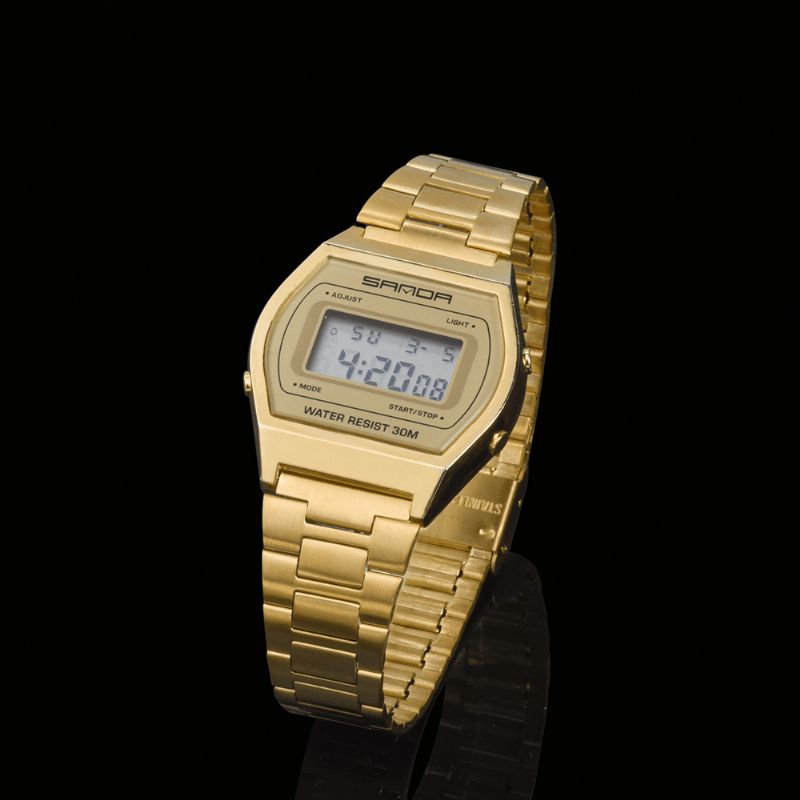 Sanda 406 Digital Watch Herre Mode Rustfrit Stål Rem Kalender Ur Vandtæt Sport Watch