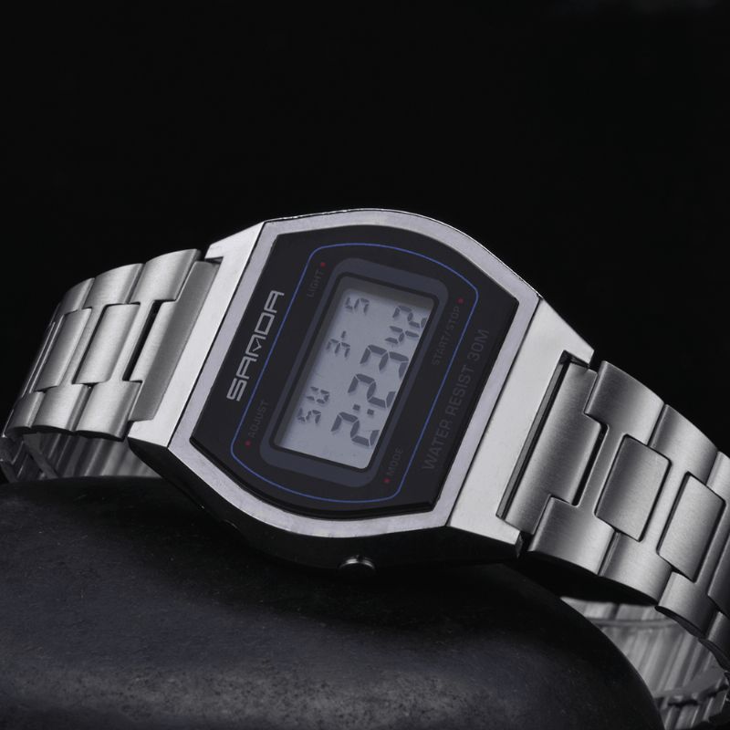 Sanda 406 Digital Watch Herre Mode Rustfrit Stål Rem Kalender Ur Vandtæt Sport Watch