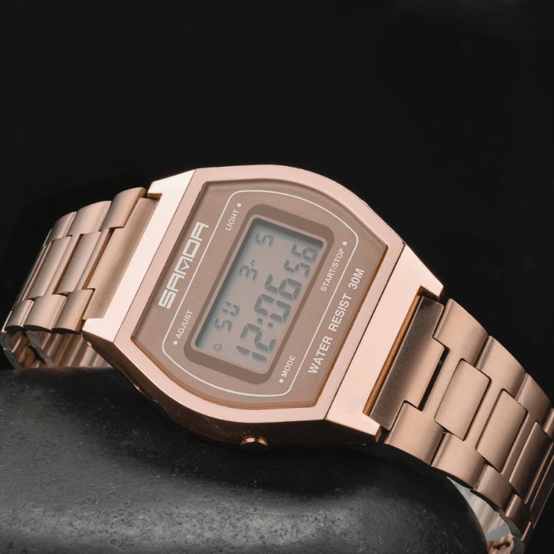 Sanda 406 Digital Watch Herre Mode Rustfrit Stål Rem Kalender Ur Vandtæt Sport Watch