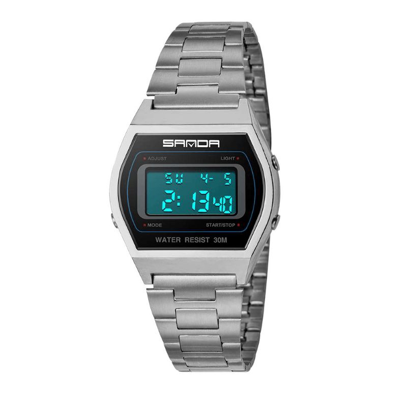 Sanda 406 Digital Watch Herre Mode Rustfrit Stål Rem Kalender Ur Vandtæt Sport Watch