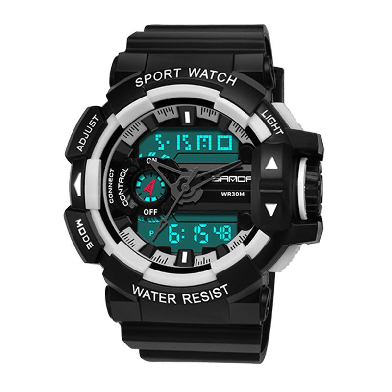 Sanda 599 Lysende Display Candar Stopur Mænd Mode Sport Watch Dual Disaplay Digital Watch