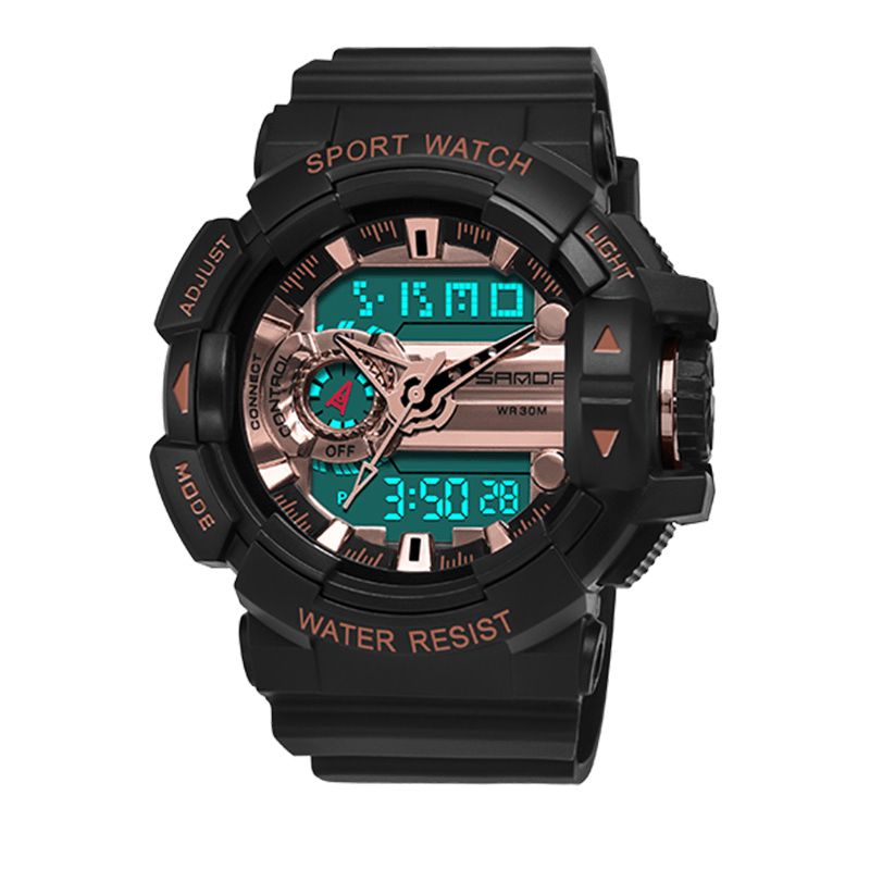 Sanda 599 Lysende Display Candar Stopur Mænd Mode Sport Watch Dual Disaplay Digital Watch