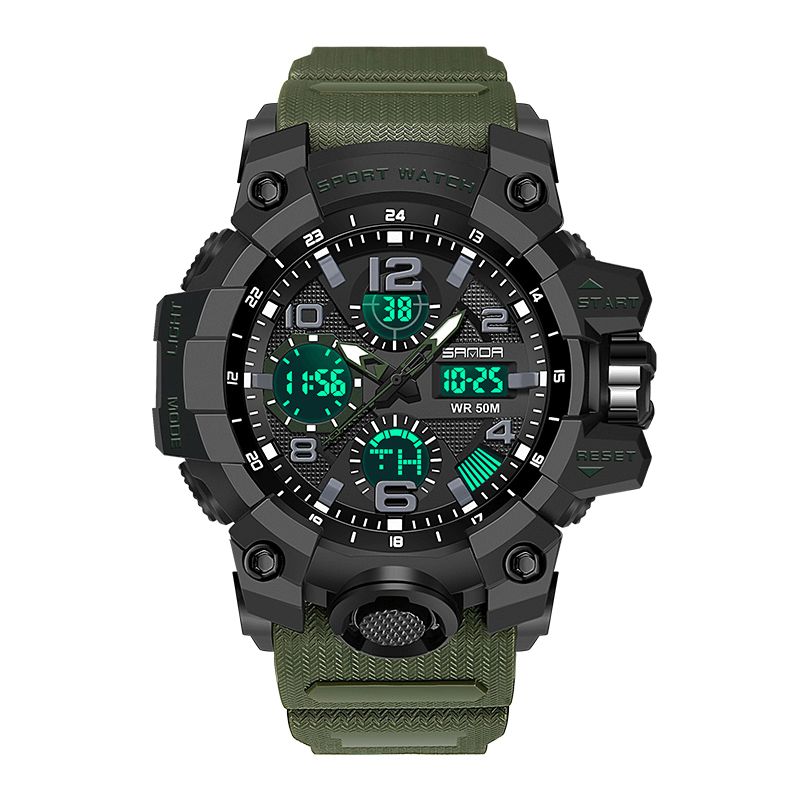 Sanda 6021 Luminous Sport Watch Mode Mænd Stopur Kalender Vækkeur Dual Display Digital Watch