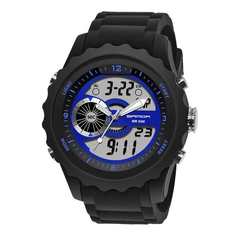 Sanda 769 Dual Digital Digital Watch Herre Pu Stopur Lysende Vis Kalender Udendørs Sport Ur