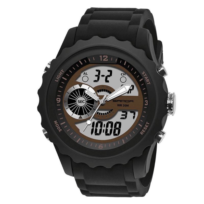 Sanda 769 Dual Digital Digital Watch Herre Pu Stopur Lysende Vis Kalender Udendørs Sport Ur