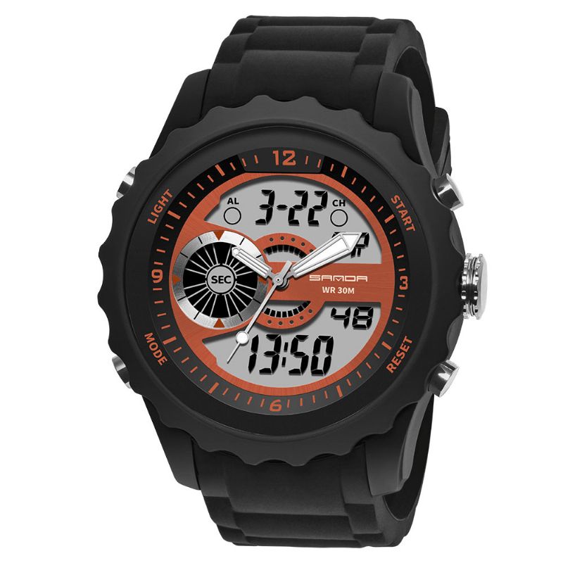 Sanda 769 Dual Digital Digital Watch Herre Pu Stopur Lysende Vis Kalender Udendørs Sport Ur