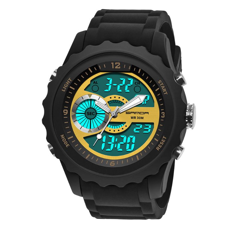 Sanda 769 Dual Digital Digital Watch Herre Pu Stopur Lysende Vis Kalender Udendørs Sport Ur