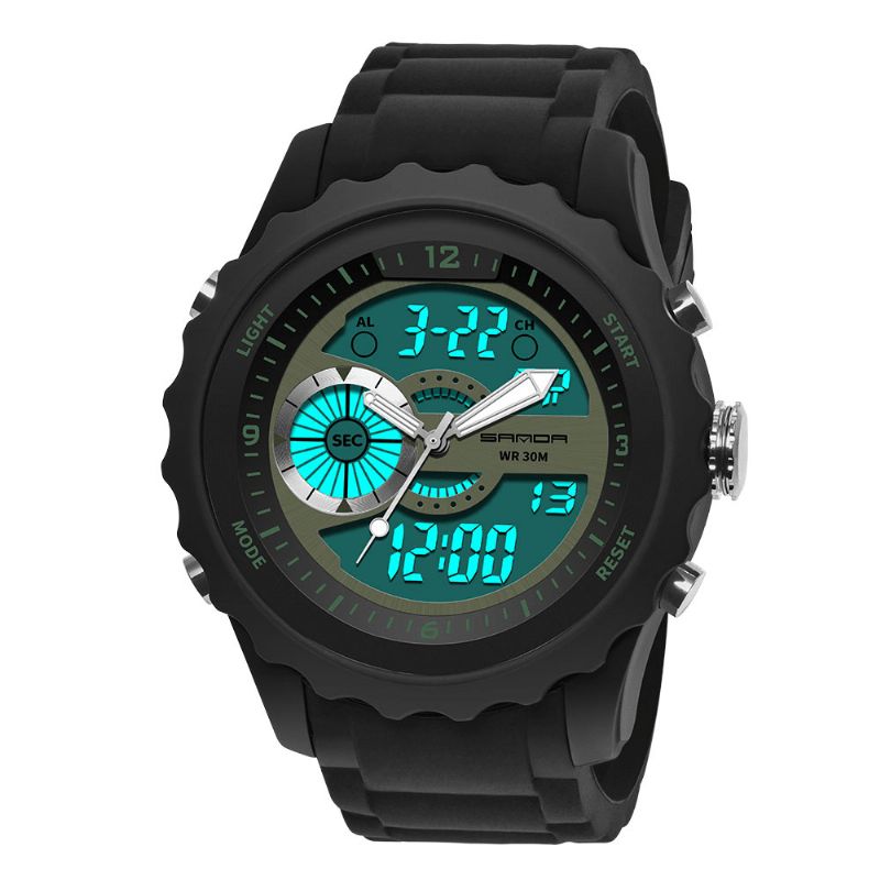 Sanda 769 Dual Digital Digital Watch Herre Pu Stopur Lysende Vis Kalender Udendørs Sport Ur