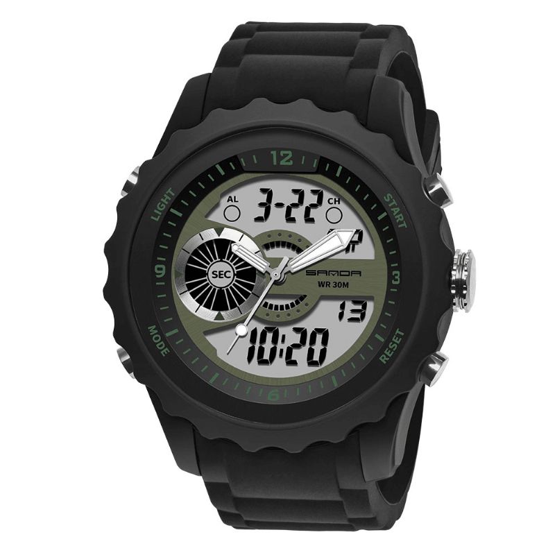 Sanda 769 Dual Digital Digital Watch Herre Pu Stopur Lysende Vis Kalender Udendørs Sport Ur