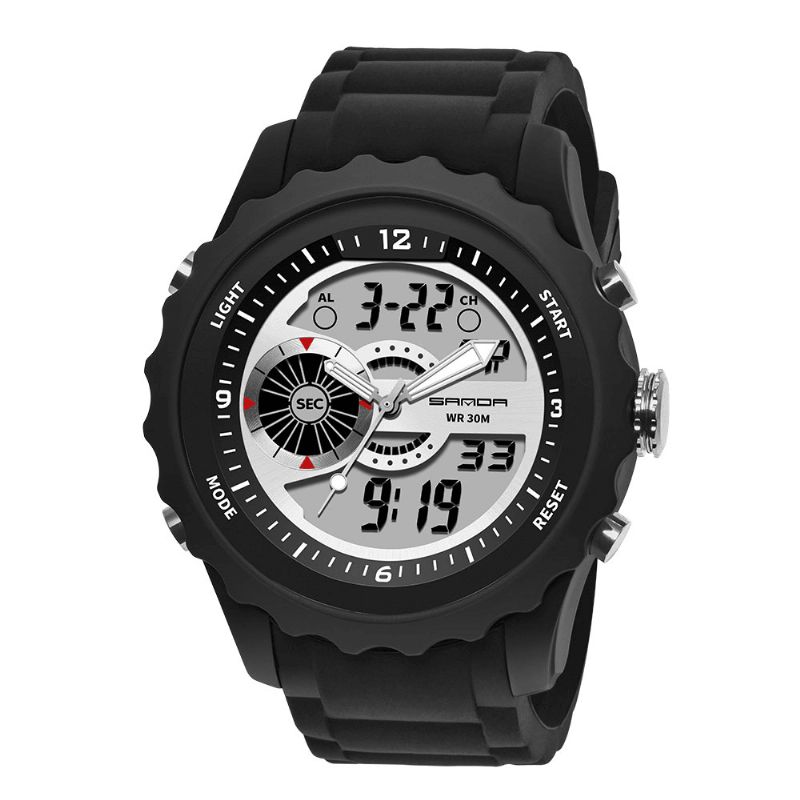 Sanda 769 Dual Digital Digital Watch Herre Pu Stopur Lysende Vis Kalender Udendørs Sport Ur