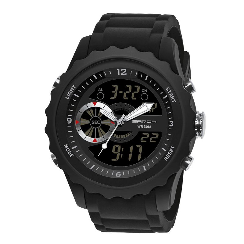 Sanda 769 Dual Digital Digital Watch Herre Pu Stopur Lysende Vis Kalender Udendørs Sport Ur