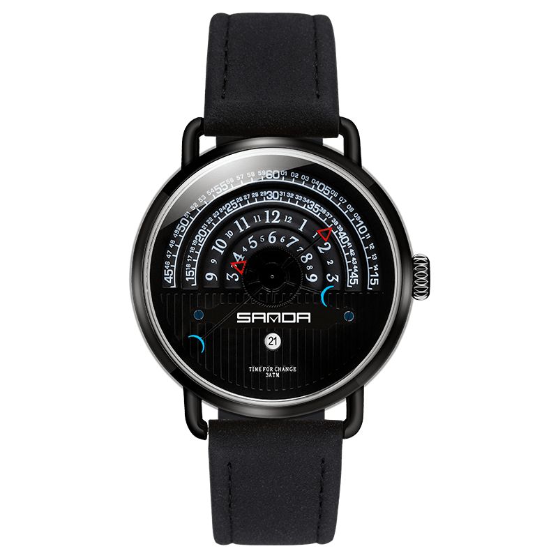 Sanda P1030 Mode Dato Display Creative Dial Mode Mænd Læderrem Quartz ur