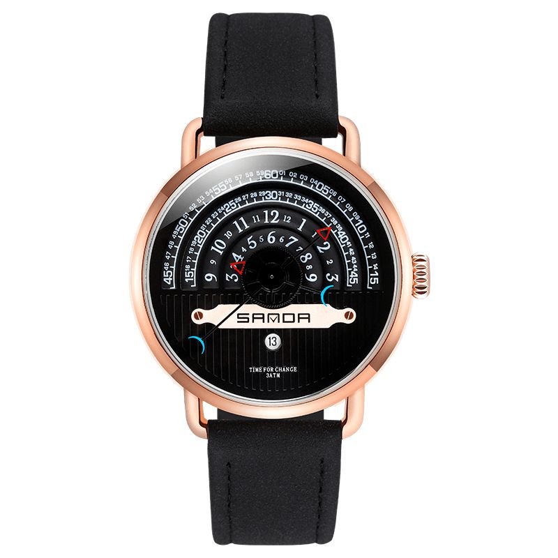 Sanda P1030 Mode Dato Display Creative Dial Mode Mænd Læderrem Quartz ur