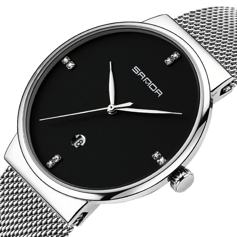 Sanda P210 Herreur Mode Simple Dial Rustfri Stålrem Mandlige Quartz Armbåndsur