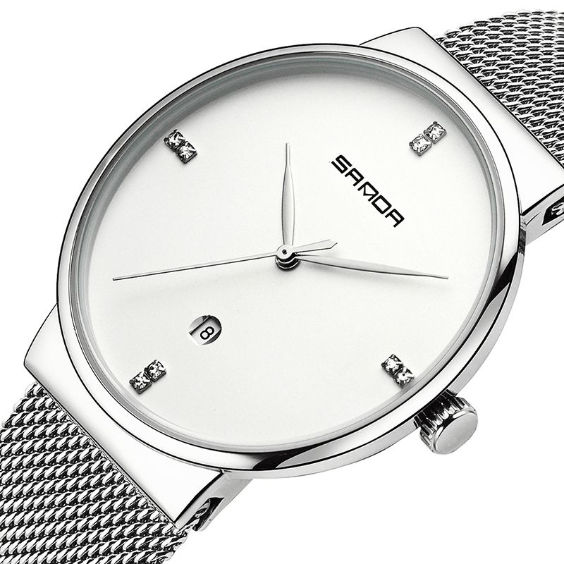 Sanda P210 Herreur Mode Simple Dial Rustfri Stålrem Mandlige Quartz Armbåndsur