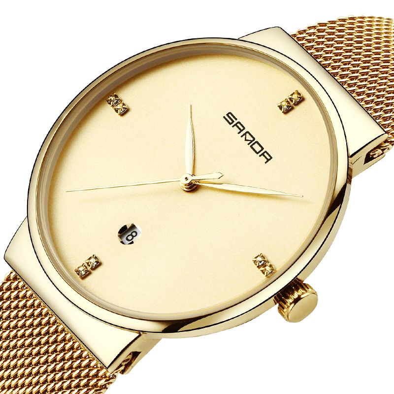 Sanda P210 Herreur Mode Simple Dial Rustfri Stålrem Mandlige Quartz Armbåndsur