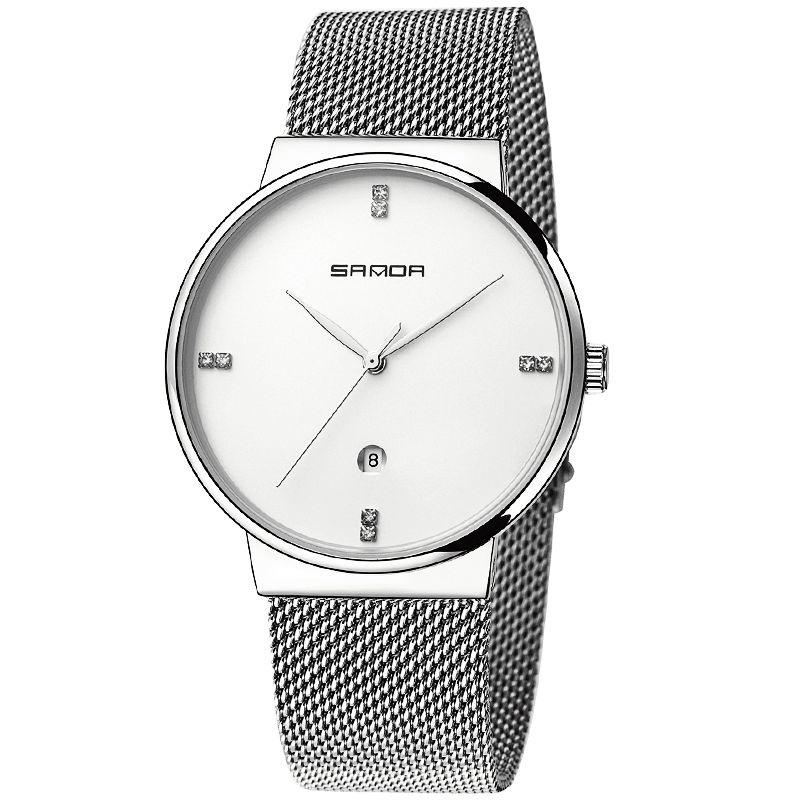 Sanda P210 Herreur Mode Simple Dial Rustfri Stålrem Mandlige Quartz Armbåndsur