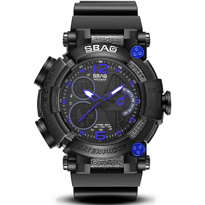 Sbao S-8019-2 Dual Display Digital Watch Lysende Display Alarm Kalender Stopur Sport Ur