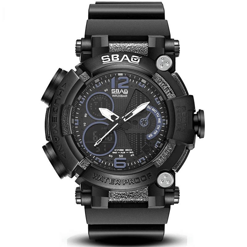 Sbao S-8019-2 Dual Display Digital Watch Lysende Display Alarm Kalender Stopur Sport Ur