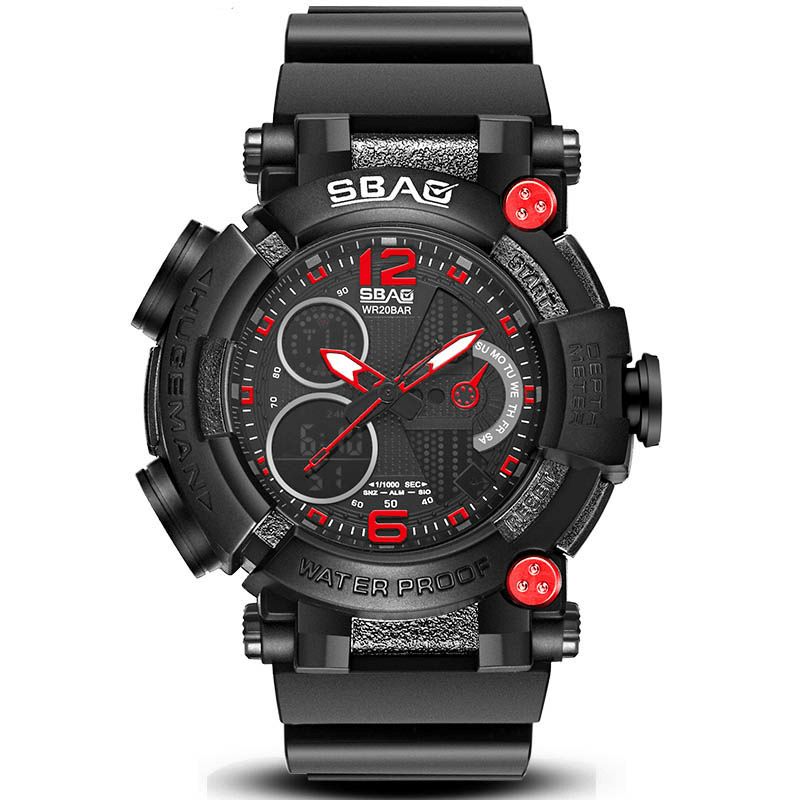 Sbao S-8019-2 Dual Display Digital Watch Lysende Display Alarm Kalender Stopur Sport Ur