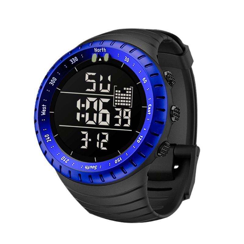 Senors Sn090 Digitalur Mode Mænd Kronograf Alarm 12/24 Timer Vandtæt Sport Silikone Rem Ur